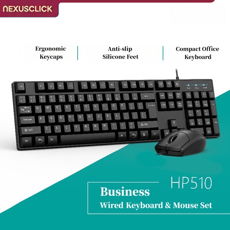 Pc Gaming All In One - ชุดคีย์บอร์ดและเมาส์แบบมีสาย NexusClick สำหรับเดสก์ท็อป ทนทาน สัมผัสสบายมือ ราคาประหยัด