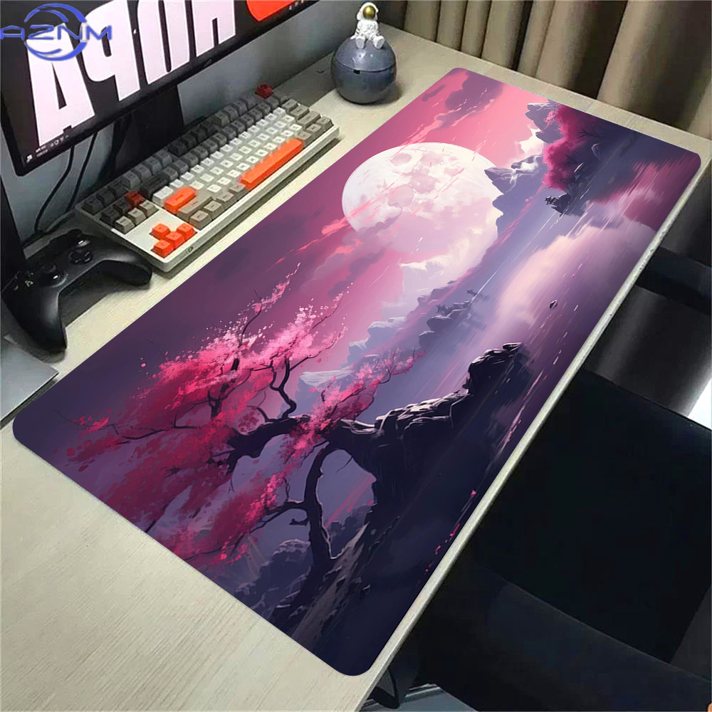 Pc Gaming Pink - แผ่นรองเมาส์ลายซากุระสีชมพู แผ่นรองเมาส์สำหรับเล่นเกมขนาด XXL พรมขนาดใหญ่ อุปกรณ์เสริมคอมพิวเตอร์ พรมปูโต๊ะ