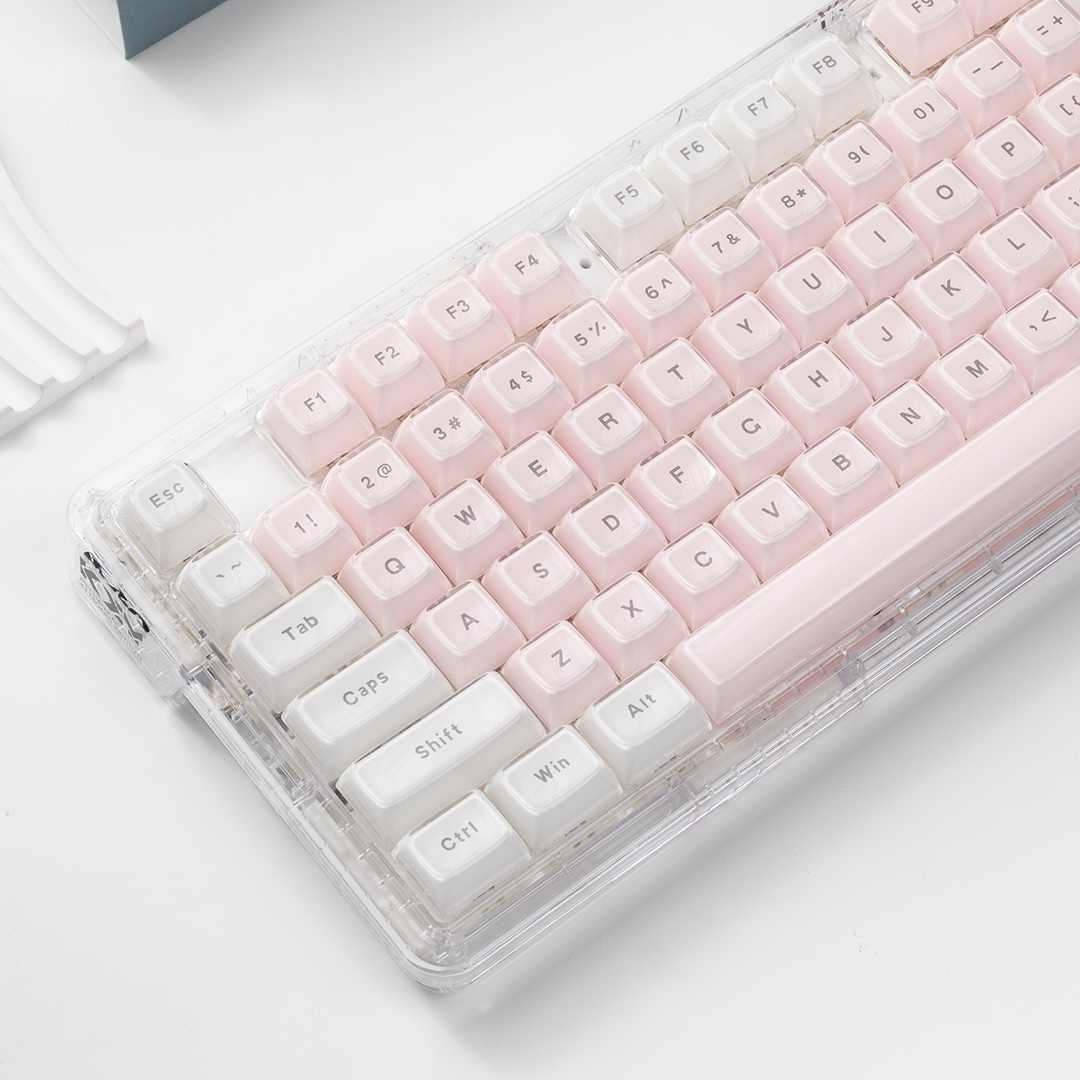 Pc Gaming Fullset - คีย์แคปใสสีชมพูขาวโปร่งแสง รูปทรง MDA พร้อมไฟแบ็คไลท์สำหรับคีย์บอร์ด MX Mechanical