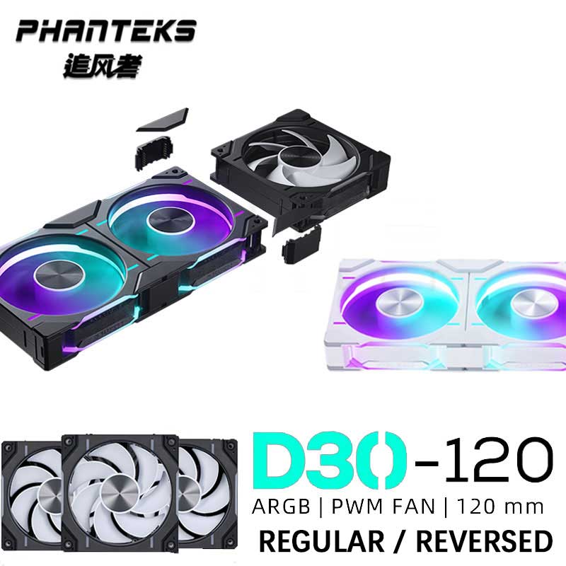 Argb Case Fan - Phanteks D30-120 กรณี 120 มม.Regula/ย้อนกลับการไหลของอากาศ 4pin