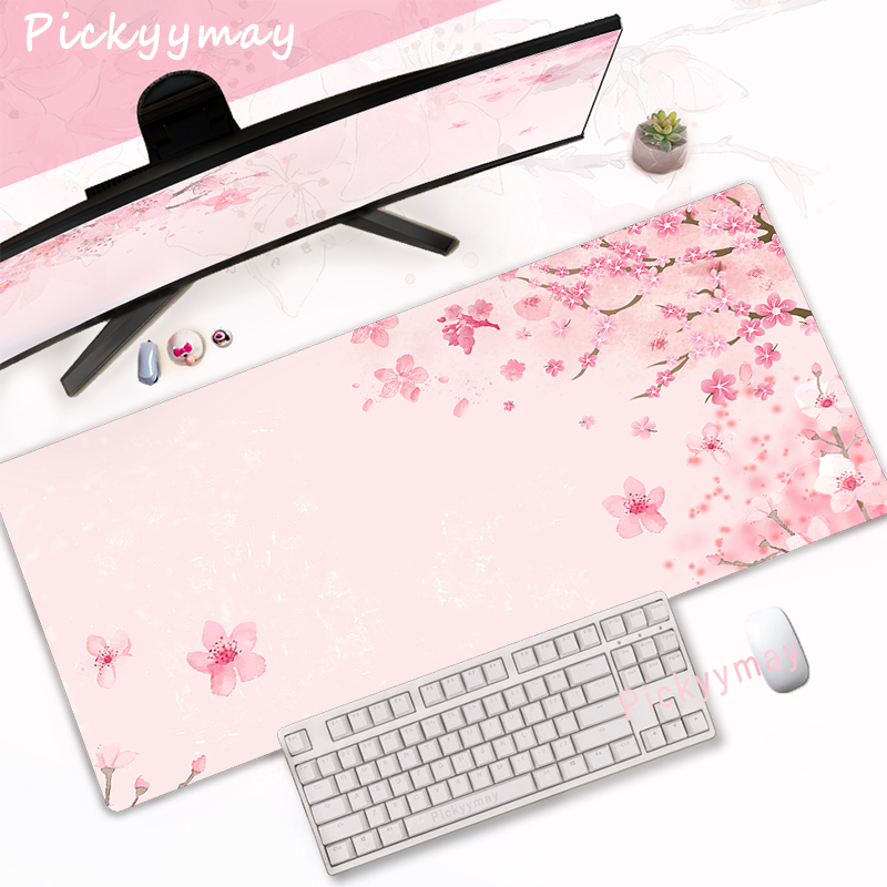 Pc Gaming Pink - CIFBUY แผ่นรองเมาส์สำหรับเล่นเกมสีชมพูเชอร์รี่บลอสซั่มขนาดใหญ่แผ่นรองโต๊ะแบบขยายศิลปะซากุระฐานยางกันลื่นอุปกรณ์เสริมคอมพิวเตอร์สำนักงาน