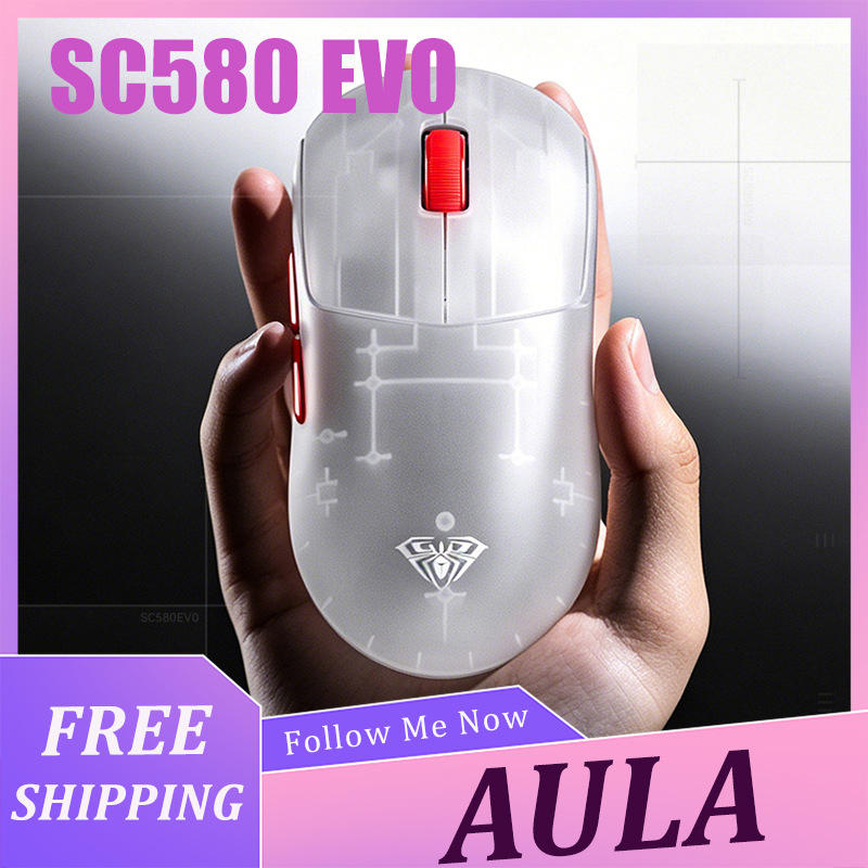 Wireless Gaming Mouse - AULA SC580 EVO เมาส์ไร้สายน้ำหนักเบาแบบไตรโหมดอายุการใช้งานแบตเตอรี่ยาวนานอัตราการสำรวจ 8K แบบคู่เซ็นเซอร์