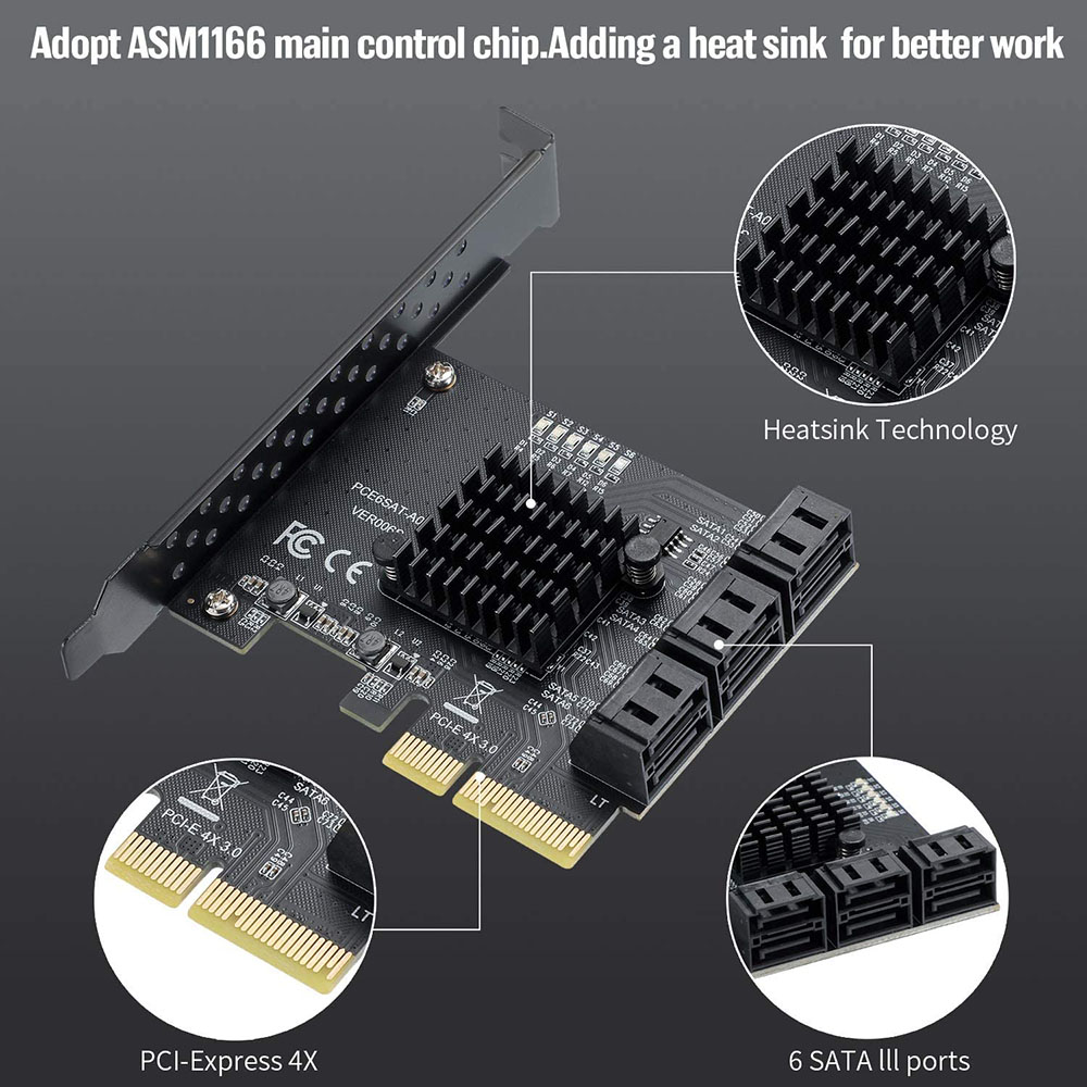 การ์ด PCIe 4X 1X SATA 6 พอร์ต, - Pcie Riser Cable บทวิจารณ์และราคา