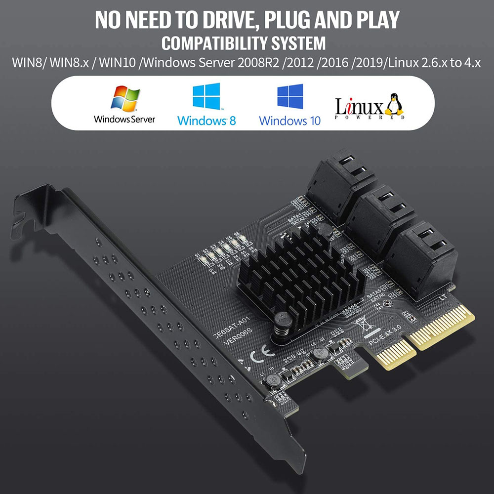 การ์ด PCIe 4X 1X SATA 6 พอร์ต, - Pcie Riser Cable บทวิจารณ์และราคา
